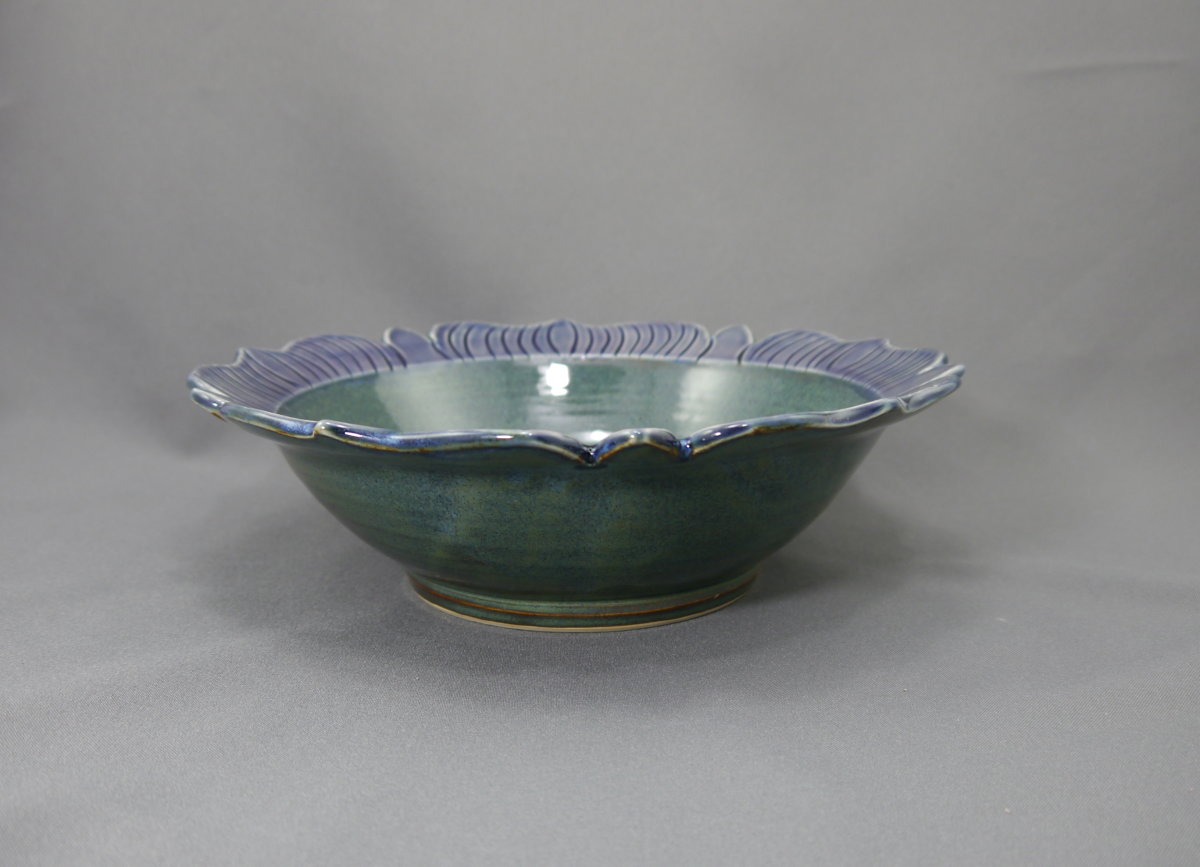 Carved Blue Petal Rim Bowl 
